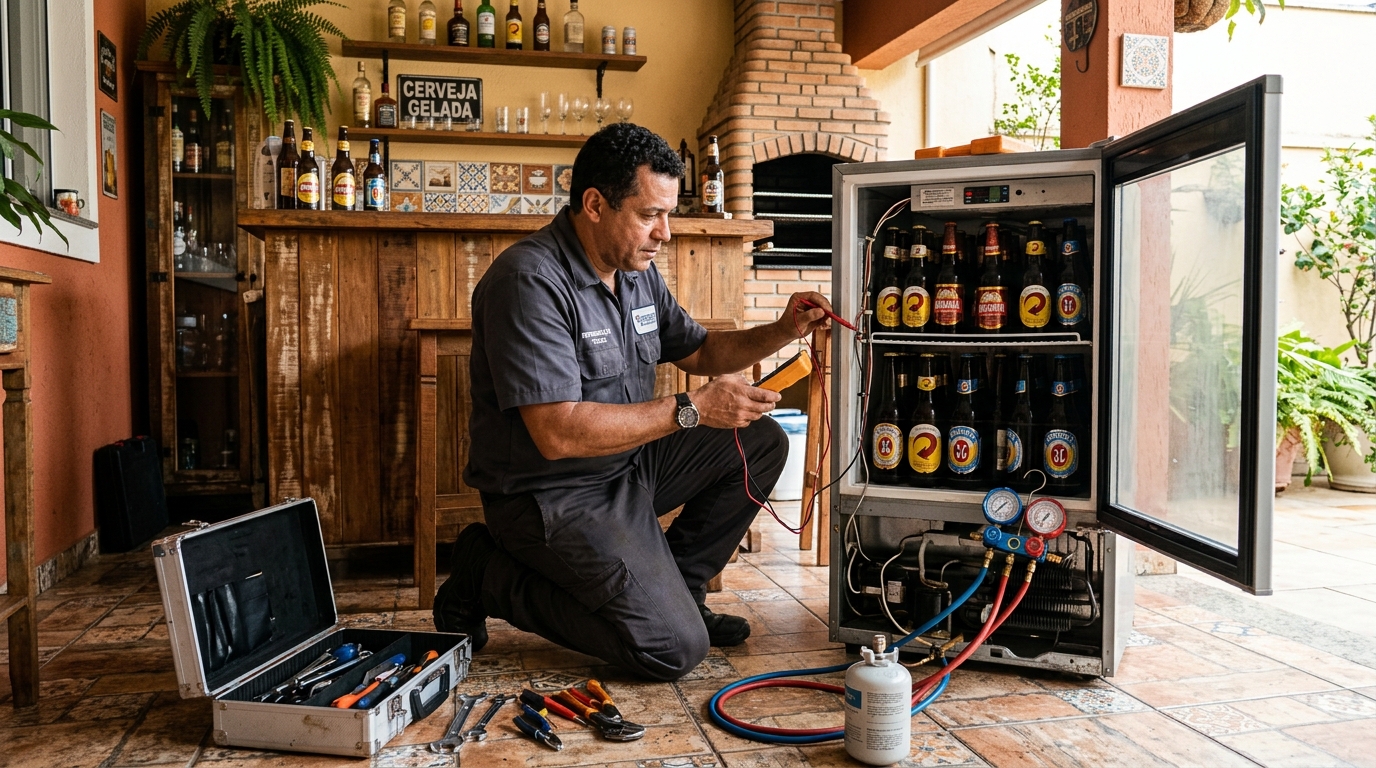 Recarga de gás refrigerante em cervejeira em atendimento em Ipsep, Recife‑PE