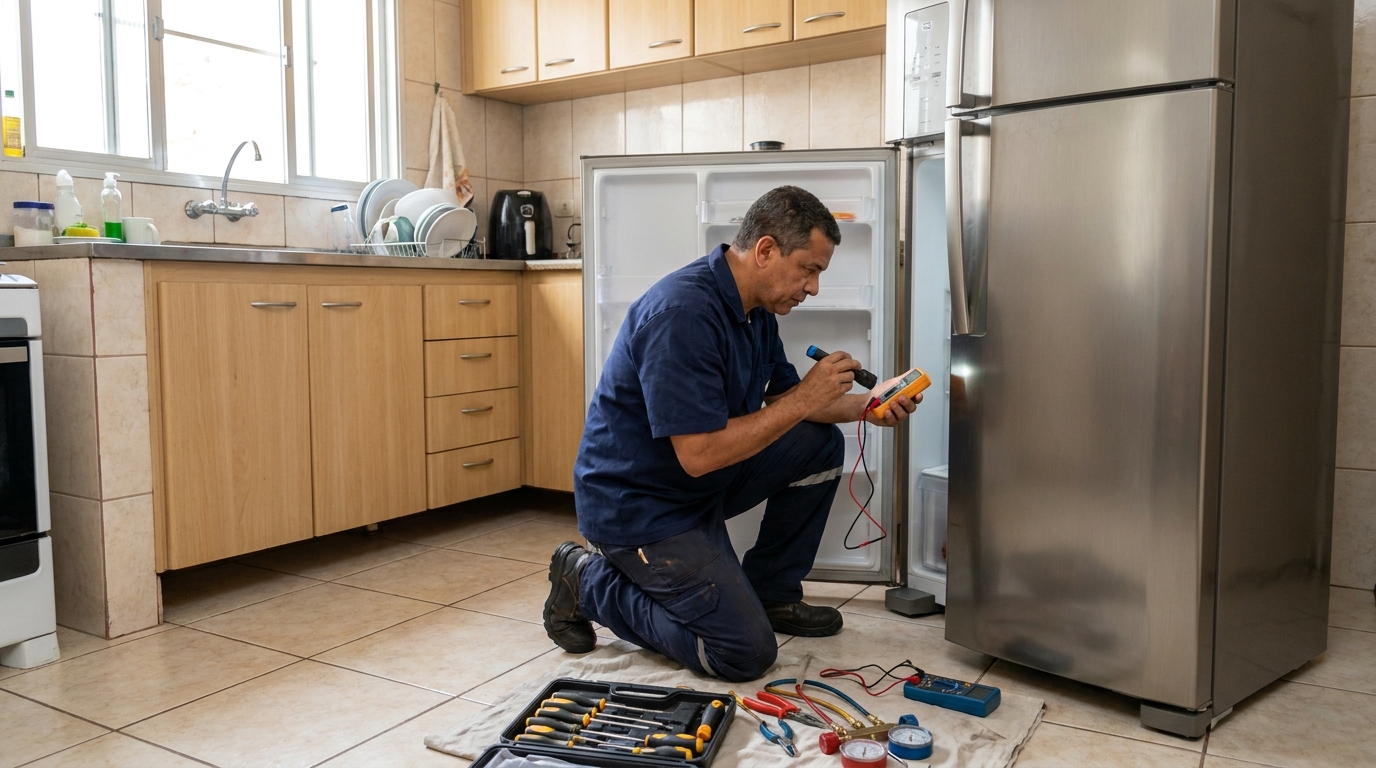 Recarga de gás refrigerante de geladeira em atendimento em Boa Vista, Recife‑PE