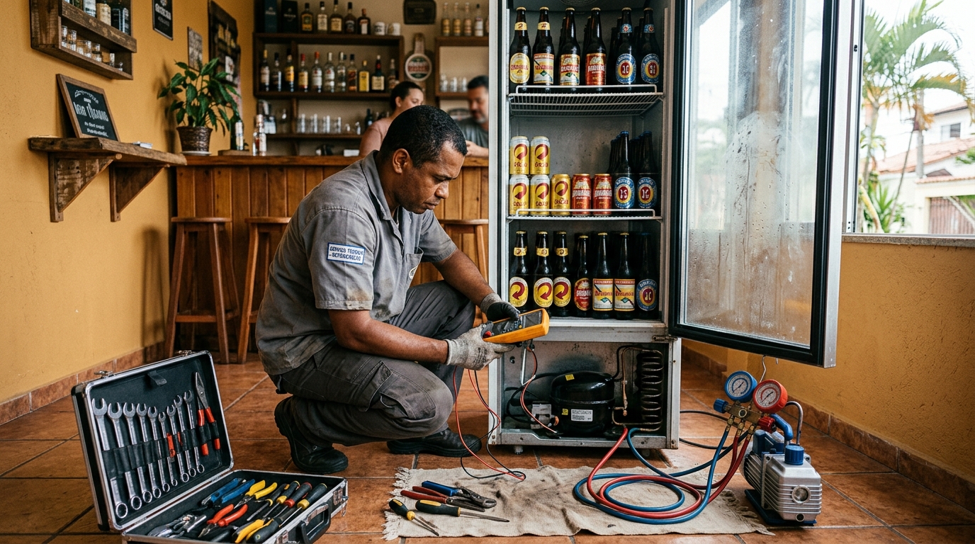 Troca de termostato de cervejeira em atendimento técnico em Ipsep, Recife‑PE